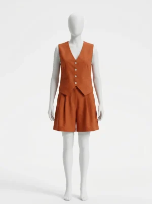 Blazer sans manche coton et lin ensemble short décontracté - Vue 1 - blazer sans manche
