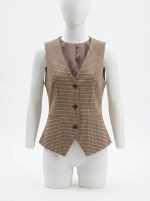 Blazer sans manche court carreaux bureau élégant femme - Vue 1 - blazer sans manche